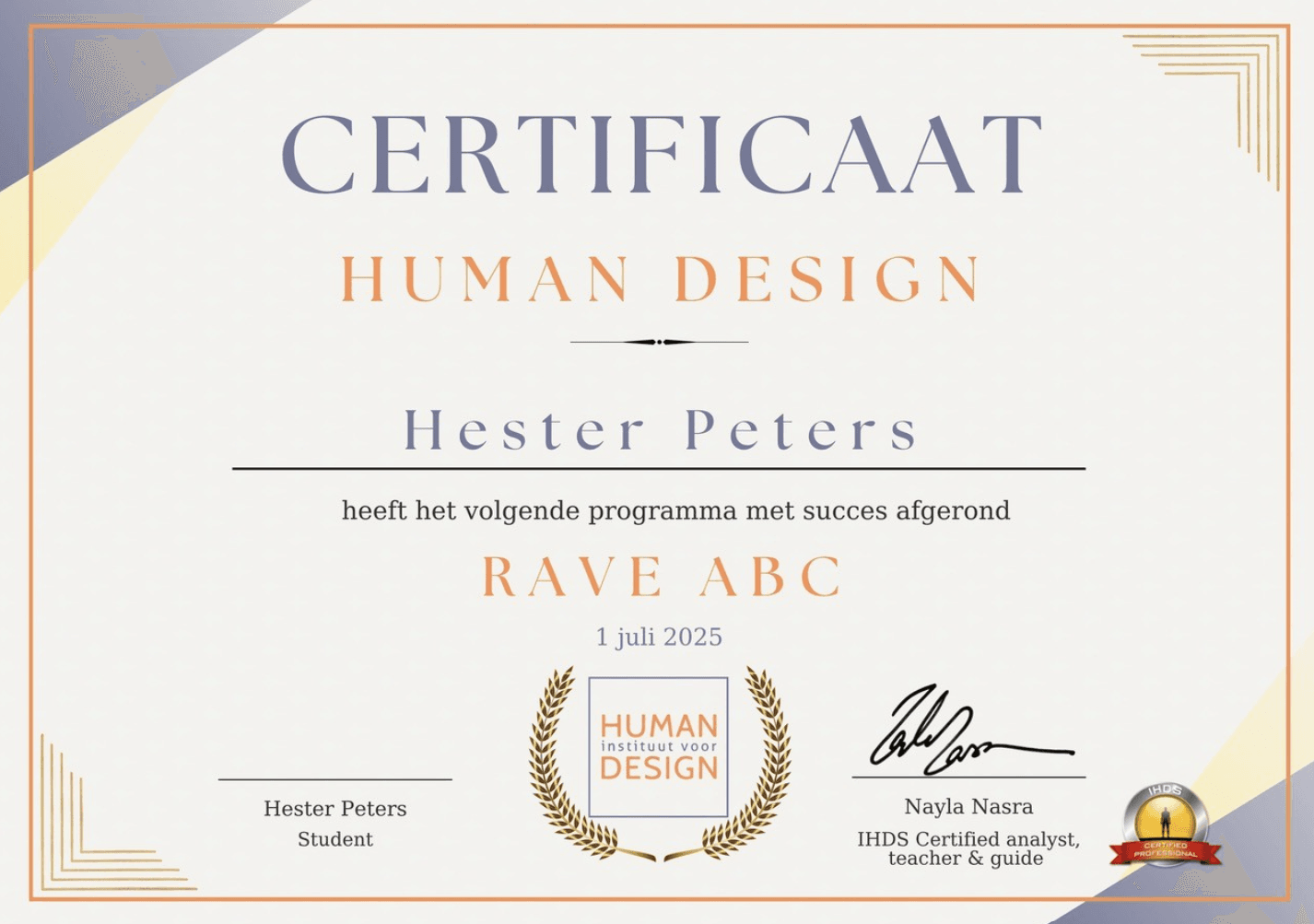 Rave abc Human Design certificaat
